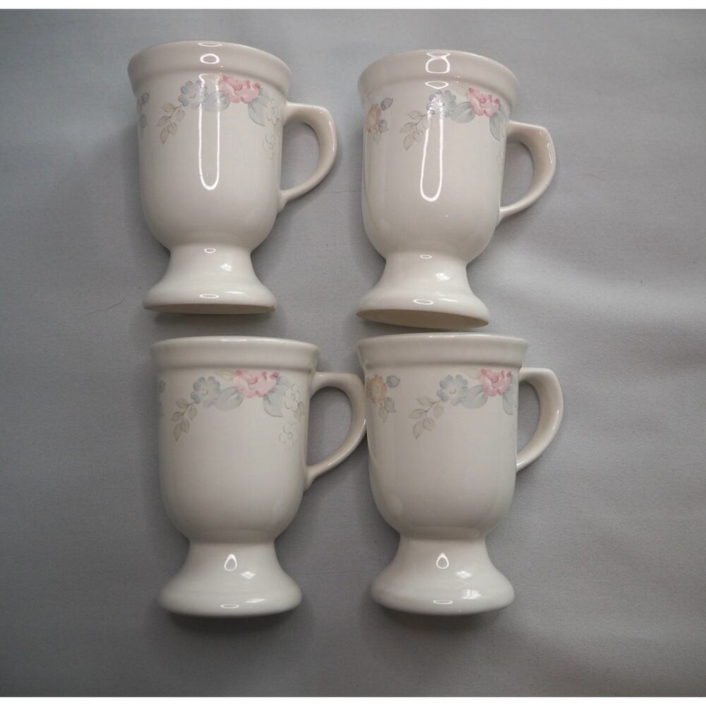 Pfaltzgraff Set of 4 Footed Pedestal Coffee Mugs Pastel Floral Cottagecore